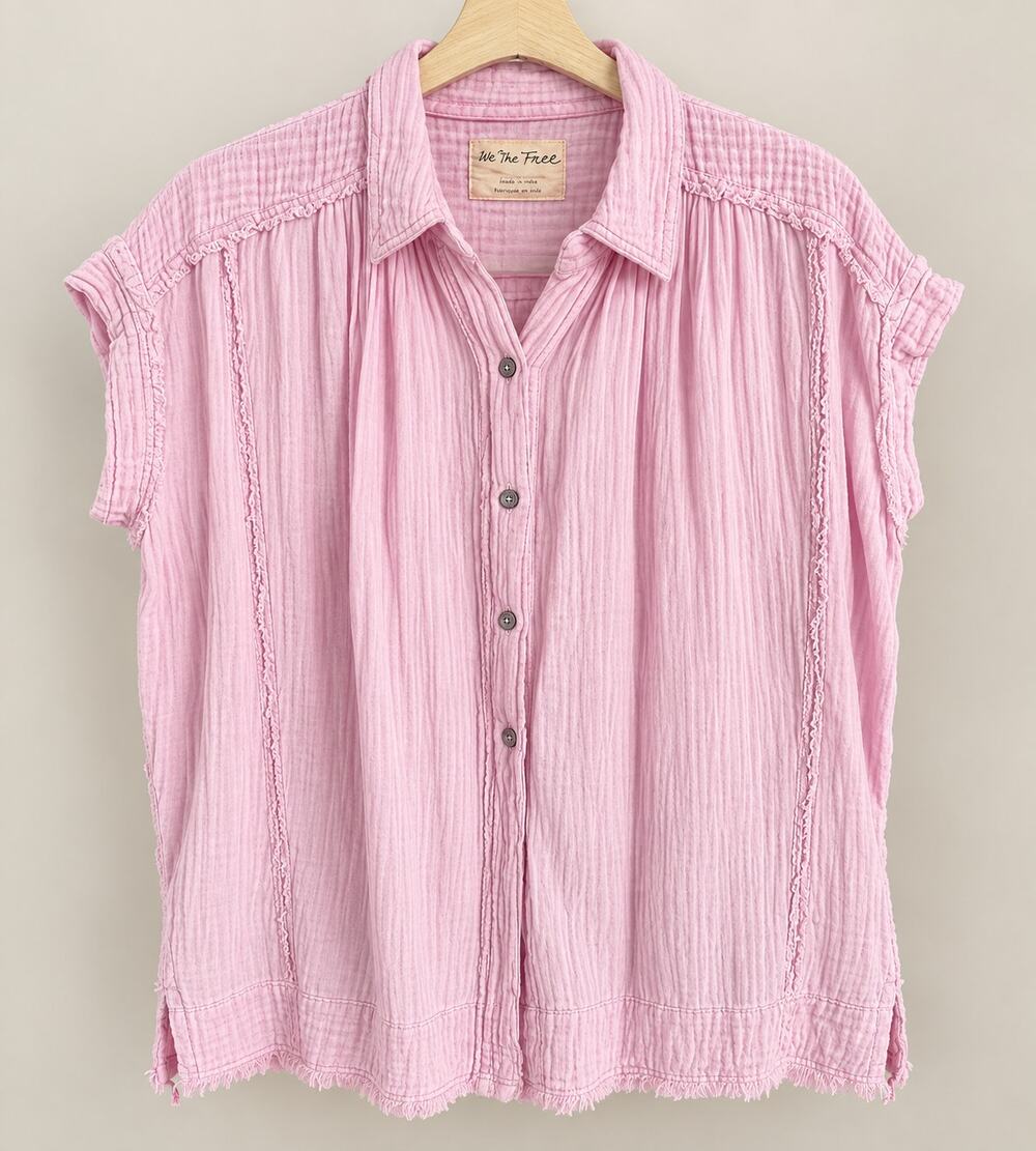 We The Free Pink Gauzy SS Top - S